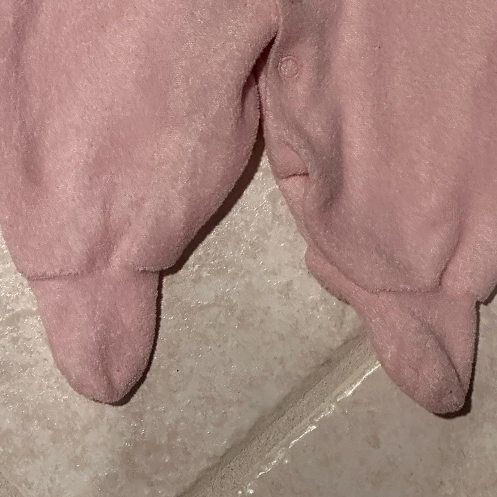 Vintage Carters Pink Fleece Footed Sleeper Bunny Embroidered Cozy Y2K 0-3 Months